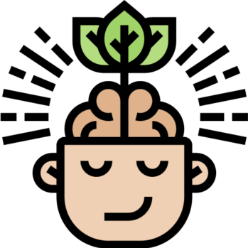 Illustration of a small green plant sprouting from a brain, representing the power of small thoughts and trust.